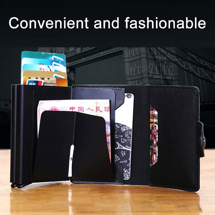 X-7 Antimagnetic RFID  Multi-functional Aluminum Crazy Horse Texture Leather Card Bag Wallet(Black) - free shipping - PMC TechLife - Order now!