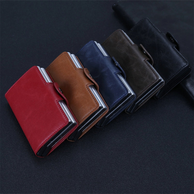 X-7 Antimagnetic RFID  Multi-functional Aluminum Crazy Horse Texture Leather Card Bag Wallet(Coffee) - free shipping - PMC TechLife - Order now!