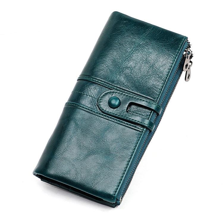3520 Long Cowhide Leather Folding Anti-magnetic RFID Wallet for Ladies, with Card Slots(Blue) - free shipping - PMC TechLife - Order now!