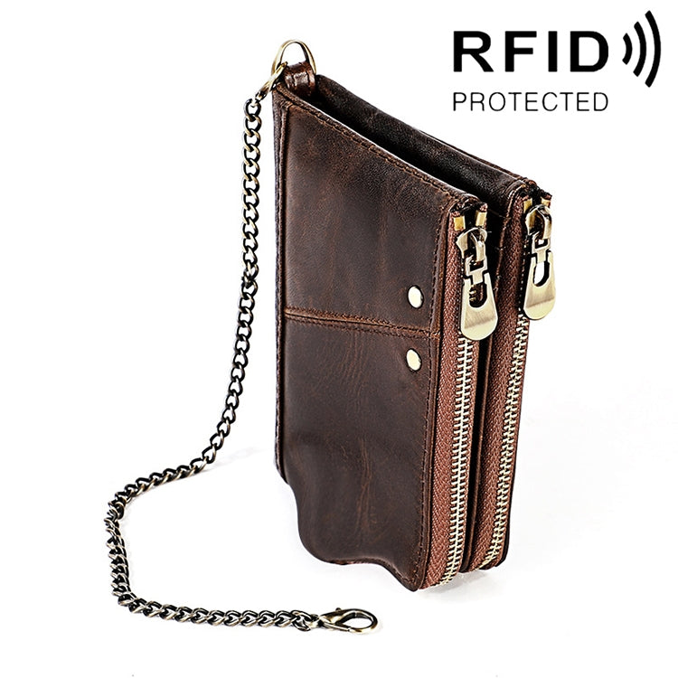 LT3533 Long Crazy Horse Texture Cowhide Leather Folding Anti-magnetic RFID Wallet Clutch Bag for Men, with Card Slots & Shoulder Strap(Coffee) - free shipping - PMC TechLife - Order now!