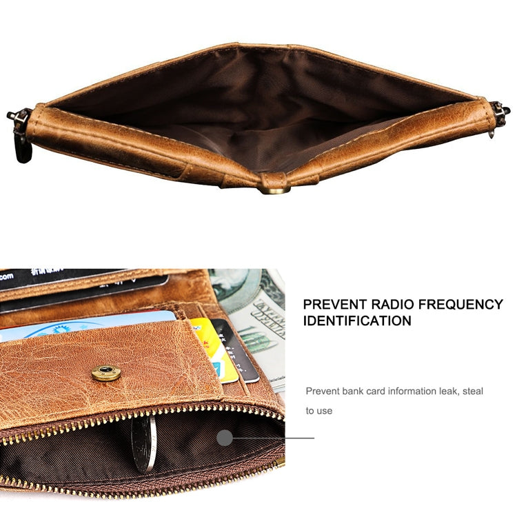 LT3533 Long Crazy Horse Texture Cowhide Leather Folding Anti-magnetic RFID Wallet Clutch Bag for Men, with Card Slots & Shoulder Strap(Yellowish-brown) - free shipping - PMC TechLife - Order now!