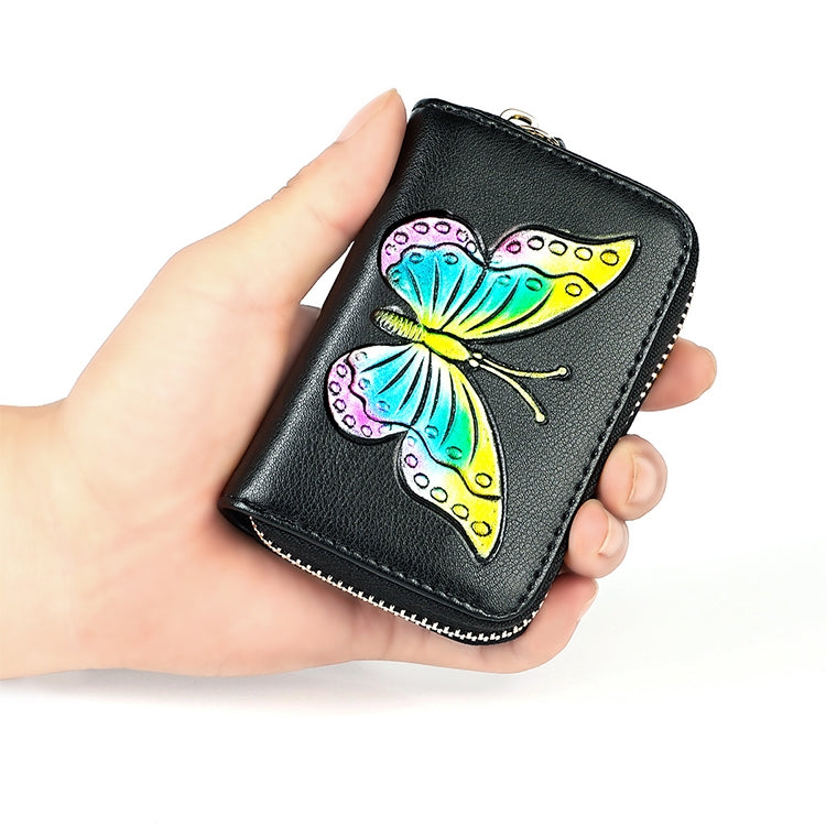KB152 Butterfly Pattern Zipper Cowhide Leather Organ Shape Multiple Card Slots Anti-magnetic RFID Wallet for Ladies(Blue) - Antimagnetic RFID Package by PMC TechLife | Online Shopping South Africa | PMC TechLife | Buy Now Pay Later Mobicred