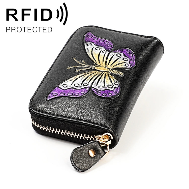 KB152 Butterfly Pattern Zipper Cowhide Leather Organ Shape Multiple Card Slots Anti-magnetic RFID Wallet for Ladies(Purple) - Antimagnetic RFID Package by PMC TechLife | Online Shopping South Africa | PMC TechLife | Buy Now Pay Later Mobicred