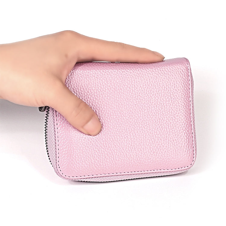 KB195 Zipper Cowhide Leather Double Row Organ Shape Multiple Card Slots Anti-magnetic RFID Wallet Clutch Bag for Ladies(Rose Red) - free shipping - PMC TechLife - Order now!