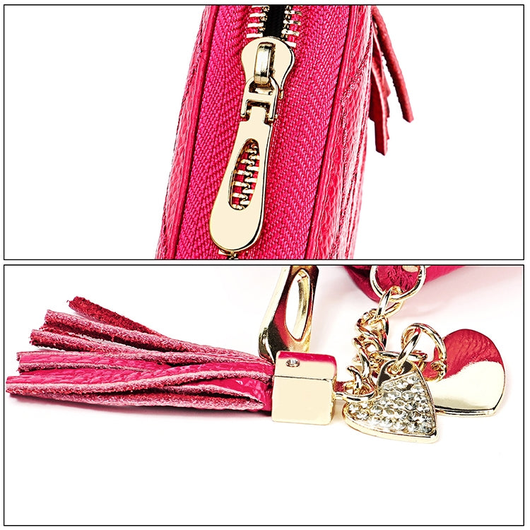 KB213 Diamond Texture Zipper Cowhide Leather Double Row Organ Shape Multiple Card Slots Anti-magnetic RFID Wallet Clutch Bag for Ladies (Pink) - free shipping - PMC TechLife - Order now!