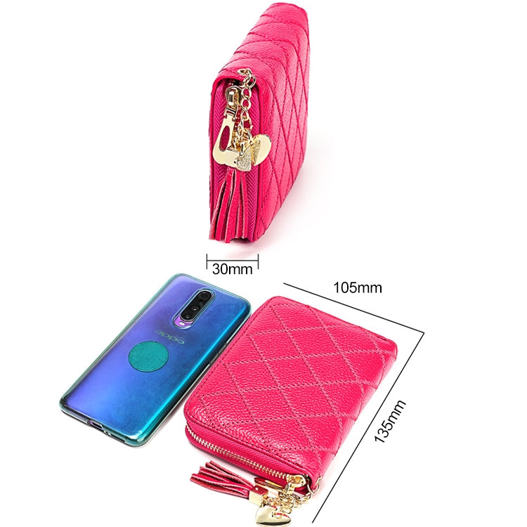 KB213 Diamond Texture Zipper Cowhide Leather Double Row Organ Shape Multiple Card Slots Anti-magnetic RFID Wallet Clutch Bag for Ladies (Light Pink) - free shipping - PMC TechLife - Order now!
