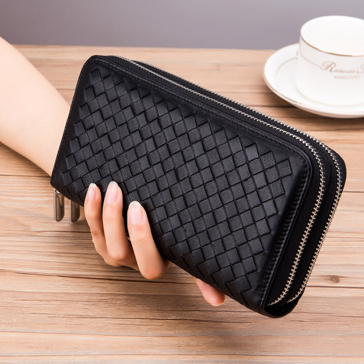 Sheepskin Weave Double Zipper Large Capacity Multiple-Card RFID Anti-Theft Wallet Bag (Black) - Antimagnetic RFID Package by PMC TechLife | Online Shopping South Africa | PMC TechLife | Buy Now Pay Later Mobicred