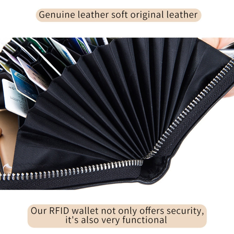 Two-Layer Cowhide Leather Organ Card Holder Multiple-Card RFID Anti-Theft Wallet Bag(Red Purple) - free shipping - PMC TechLife - Order now!