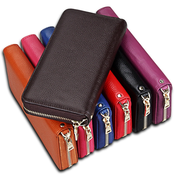 Genuine Cowhide Leather Litchi Texture Zipper Long Style Card Holder Wallet RFID Blocking Coin Purse Card Bag Protect Case with Hand Strap for Women, Size: 20*10.5*3cm(Blue) - Antimagnetic RFID Package by PMC TechLife | Online Shopping South Africa | PMC TechLife | Buy Now Pay Later Mobicred