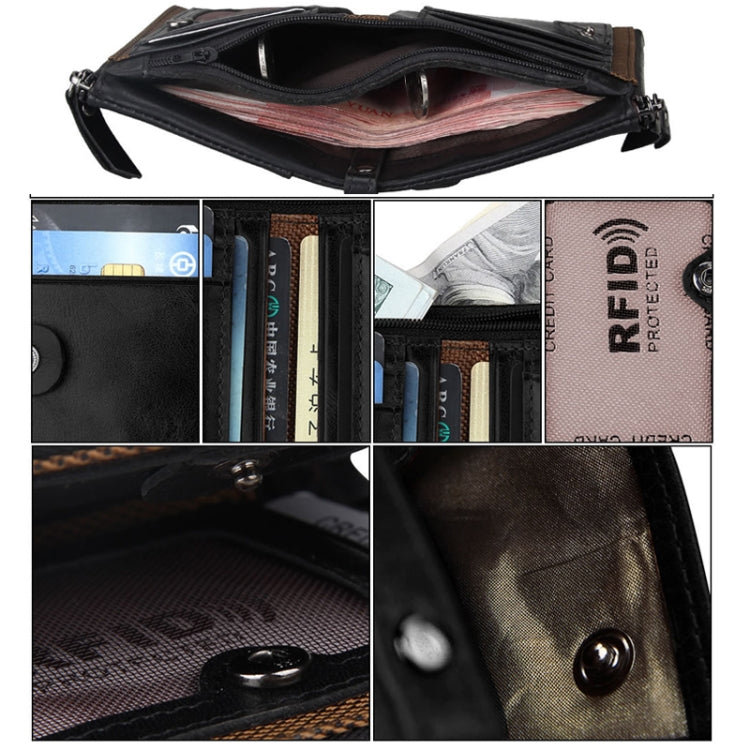 Genuine Cowhide Leather Crazy Horse Texture Dual Zipper Short Style Card Holder Wallet RFID Blocking Card Bag Protect Case for Men, Size: 12.1*9.4*2.7cm(Coffee) - Antimagnetic RFID Package by PMC TechLife | Online Shopping South Africa | PMC TechLife | Buy Now Pay Later Mobicred