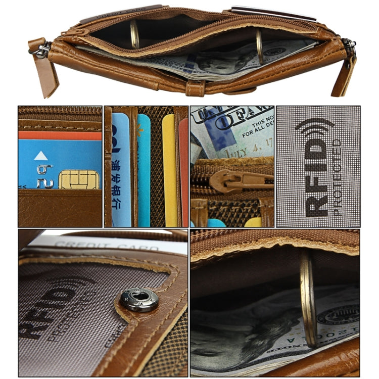 Genuine Cowhide Leather Crazy Horse Texture Dual Zipper Short Style Card Holder Wallet RFID Blocking Card Bag Protect Case for Men, Size: 12.1*9.4*2.7cm - free shipping - PMC TechLife - Order now!