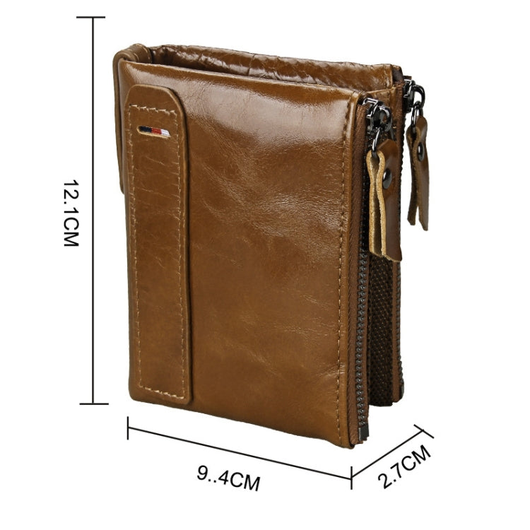 Genuine Cowhide Leather Crazy Horse Texture Dual Zipper Short Style Card Holder Wallet RFID Blocking Card Bag Protect Case for Men, Size: 12.1*9.4*2.7cm - free shipping - PMC TechLife - Order now!