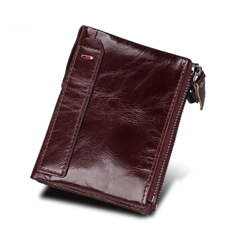 Genuine Cowhide Leather Crazy Horse Texture Dual Zipper Short Style Card Holder Wallet RFID Blocking Card Bag Protect Case for Men, Size: 12.1*9.4*2.7cm - Antimagnetic RFID Package by PMC TechLife | Online Shopping South Africa | PMC TechLife | Buy Now Pay Later Mobicred