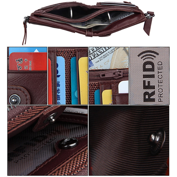 Genuine Cowhide Leather Crazy Horse Texture Dual Zipper Short Style Card Holder Wallet RFID Blocking Card Bag Protect Case for Men, Size: 12.1*9.4*2.7cm - Antimagnetic RFID Package by PMC TechLife | Online Shopping South Africa | PMC TechLife | Buy Now Pay Later Mobicred
