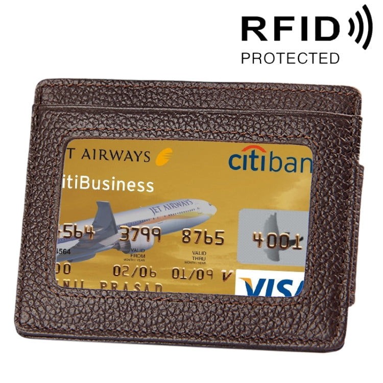 Cowhide Leather Solid Color Card Holder Wallet RFID Blocking Card Bag Protect Case with 3 Card Slots & Photo Frame, Size: 110*77*4mm(Coffee) - Antimagnetic RFID Package by PMC TechLife | Online Shopping South Africa | PMC TechLife | Buy Now Pay Later Mobicred