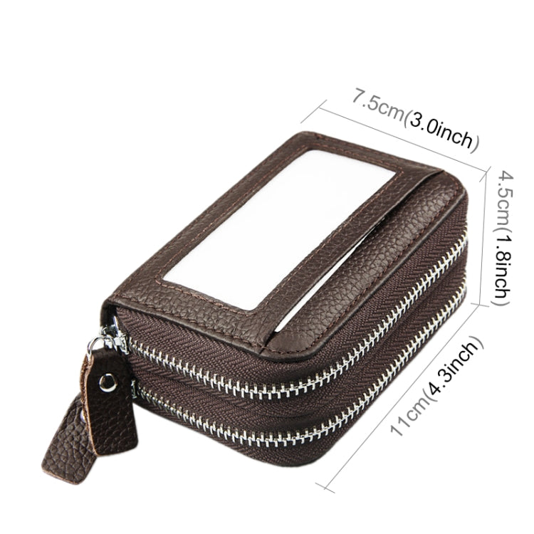 Genuine Cowhide Leather Dual Layer Solid Color Zipper Card Holder Wallet RFID Blocking Coin Purse Card Bag Protective Case with 11 Card Slots & Coin Position, Size: 11*7.5*4.5cm(Coffee) - Antimagnetic RFID Package by PMC TechLife | Online Shopping South Africa | PMC TechLife | Buy Now Pay Later Mobicred