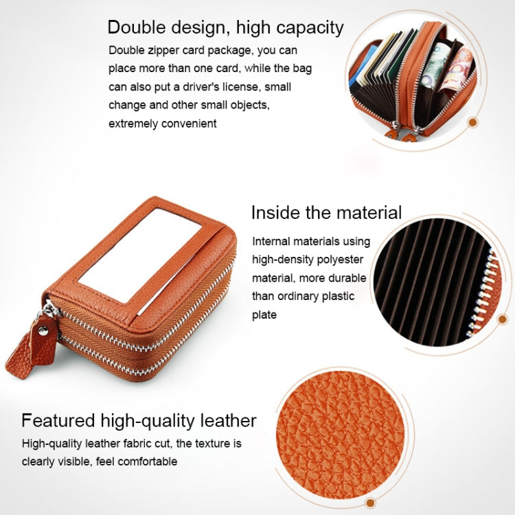 Genuine Cowhide Leather Dual Layer Solid Color Zipper Card Holder Wallet RFID Blocking Coin Purse Card Bag Protective Case with 11 Card Slots & Coin Position, Size: 11*7.5*4.5cm(Pink) - Antimagnetic RFID Package by PMC TechLife | Online Shopping South Africa | PMC TechLife | Buy Now Pay Later Mobicred