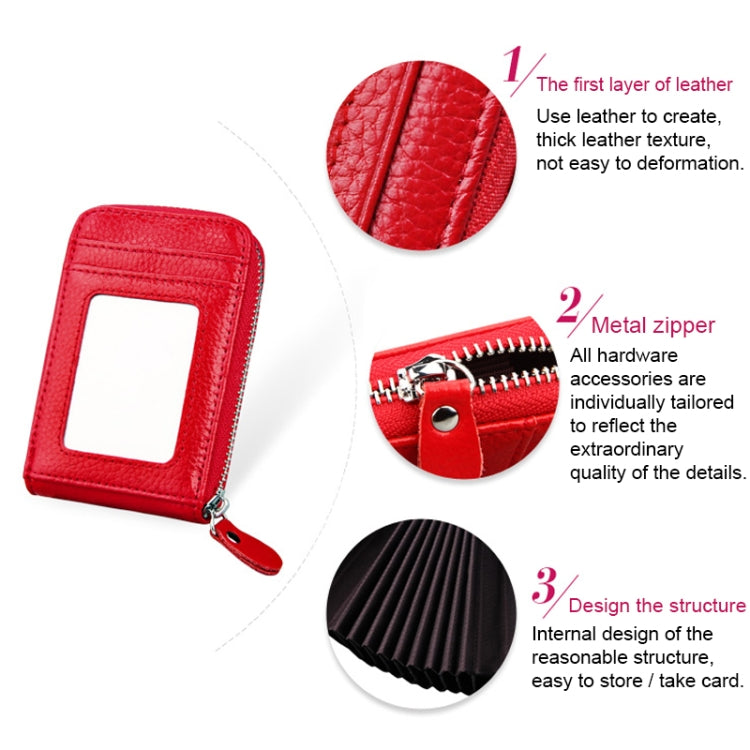 Genuine Cowhide Leather Solid Color Zipper Vertical Card Holder Wallet RFID Blocking Card Bag Protect Case with 12 Card Slots, Size: 11.5*7.5cm(Dark Red) - Antimagnetic RFID Package by PMC TechLife | Online Shopping South Africa | PMC TechLife | Buy Now Pay Later Mobicred