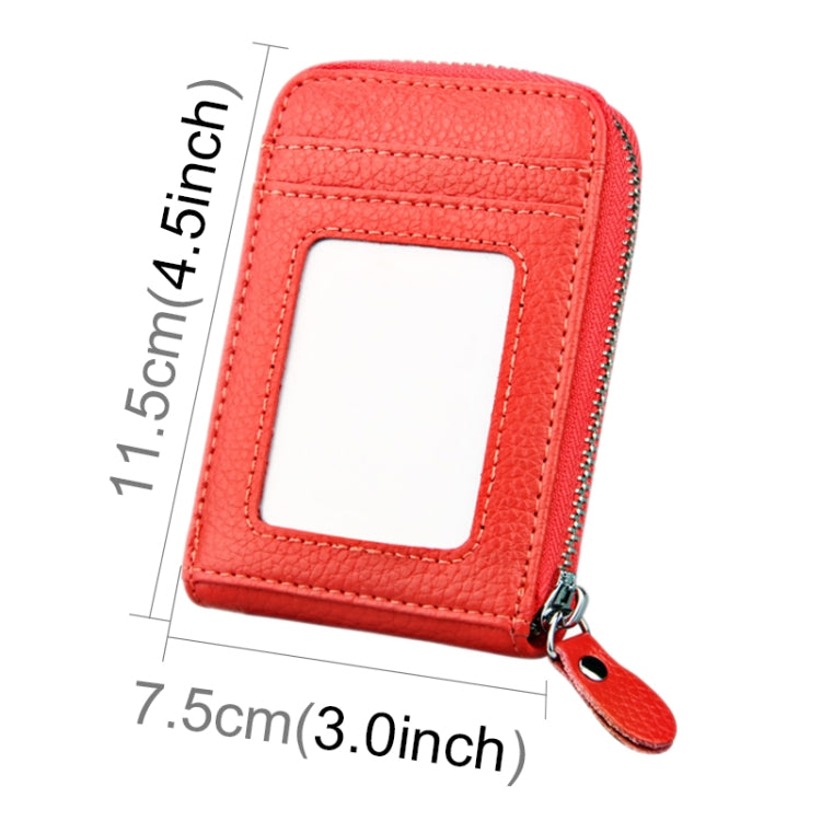 Genuine Cowhide Leather Solid Color Zipper Vertical Card Holder Wallet RFID Blocking Card Bag Protect Case with 12 Card Slots, Size: 11.5*7.5cm(Dark Red) - Antimagnetic RFID Package by PMC TechLife | Online Shopping South Africa | PMC TechLife | Buy Now Pay Later Mobicred