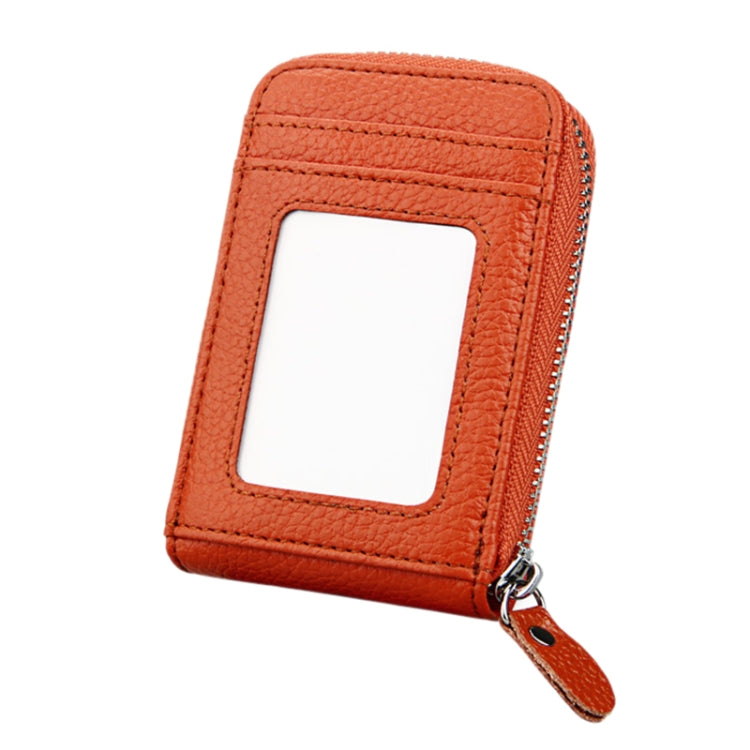 Genuine Cowhide Leather Solid Color Zipper Vertical Card Holder Wallet RFID Blocking Card Bag Protect Case with 12 Card Slots, Size: 11.5*7.5cm(Brown) - Antimagnetic RFID Package by PMC TechLife | Online Shopping South Africa | PMC TechLife | Buy Now Pay Later Mobicred