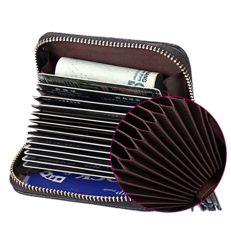 Genuine Cowhide Leather Solid Color Zipper Card Holder Wallet RFID Blocking Card Bag Protect Case Coin Purse with Tassel Pendant & 15 Card Slots for Women, Size: 11.1*7.6*3.5cm(Brown) - Antimagnetic RFID Package by PMC TechLife | Online Shopping South Africa | PMC TechLife | Buy Now Pay Later Mobicred