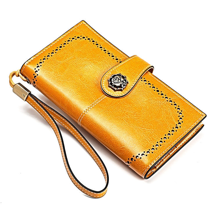 3526 Vintage Oil Wax Texture Large Capacity Long Multi-function Anti-magnetic RFID Wallet Clutch for Ladies (Yellow) - Antimagnetic RFID Package by PMC TechLife | Online Shopping South Africa | PMC TechLife | Buy Now Pay Later Mobicred