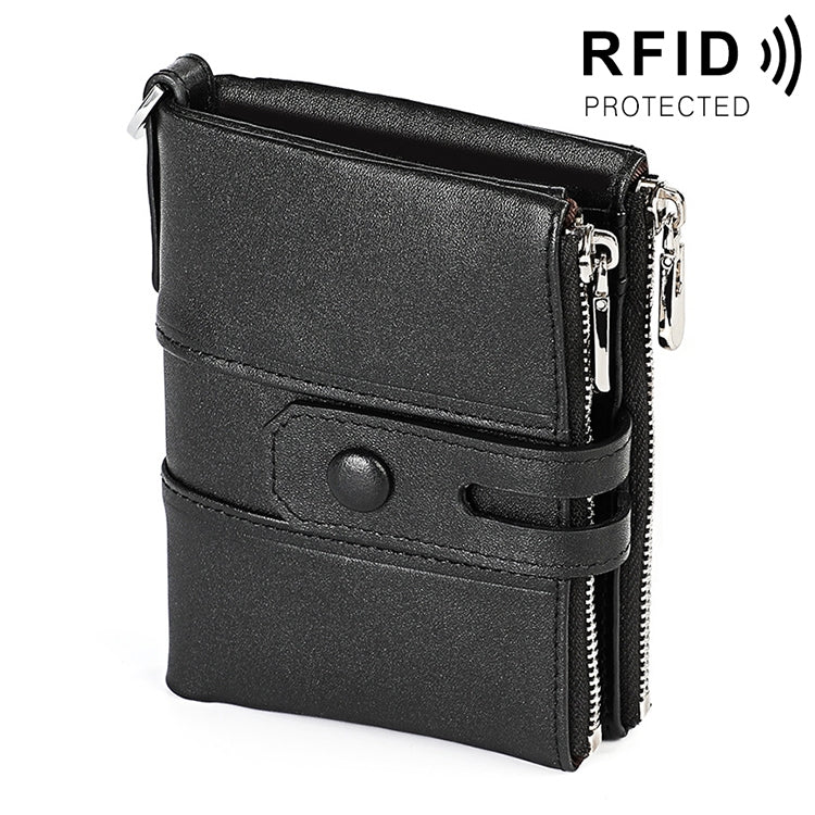 3529 Retro Crazy Horse Texture Double Zipper Anti-magnetic RFID Wallet for Man with Card Slots (Black) - free shipping - PMC TechLife - Order now!
