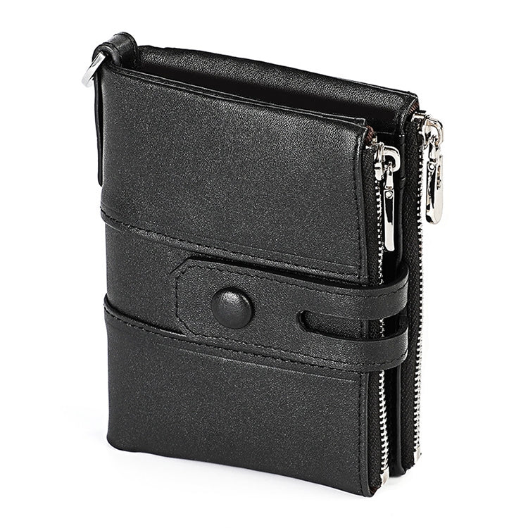 3529 Retro Crazy Horse Texture Double Zipper Anti-magnetic RFID Wallet for Man with Card Slots (Black) - free shipping - PMC TechLife - Order now!