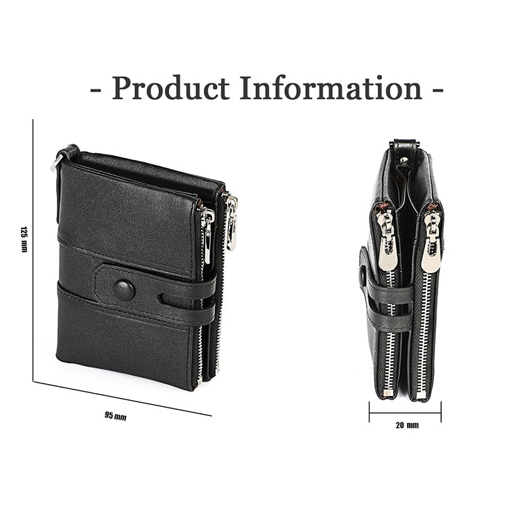 3529 Retro Crazy Horse Texture Double Zipper Anti-magnetic RFID Wallet for Man with Card Slots (Black) - free shipping - PMC TechLife - Order now!