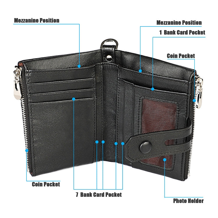 3529 Retro Crazy Horse Texture Double Zipper Anti-magnetic RFID Wallet for Man with Card Slots (Black) - free shipping - PMC TechLife - Order now!