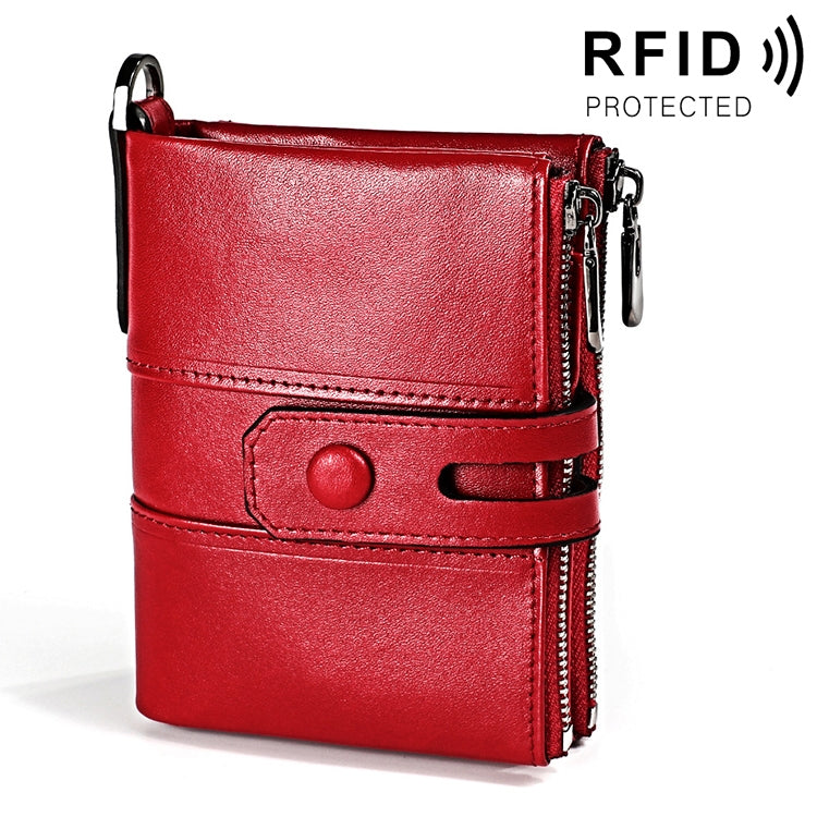3529 Retro Crazy Horse Texture Double Zipper Anti-magnetic RFID Wallet for Man with Card Slots (Red) - free shipping - PMC TechLife - Order now!