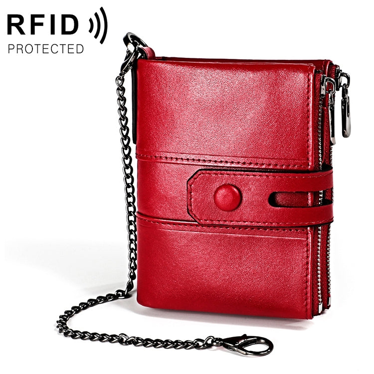 LT3529 Retro Crazy Horse Texture Double Zipper Anti-magnetic RFID Chain Wallet with Card Slots (Red) - Antimagnetic RFID Package by PMC TechLife | Online Shopping South Africa | PMC TechLife | Buy Now Pay Later Mobicred
