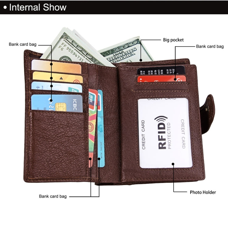 Antimagnet RFID Genuine Leather Wallet / Passport Package / Cowhide Card Slot for man(Coffee) - free shipping - PMC TechLife - Order now!