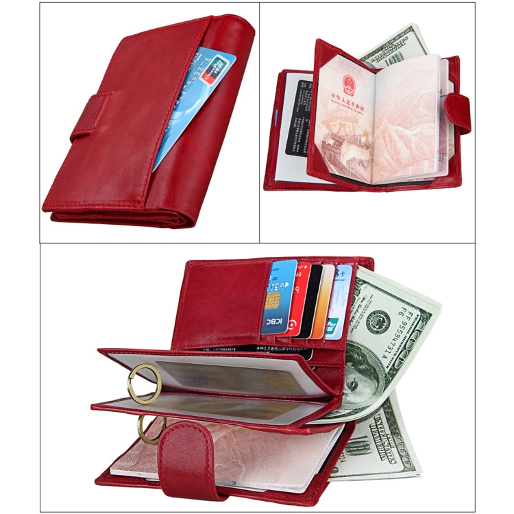 Antimagnet RFID Genuine Leather Wallet / Passport Package / Cowhide Card Slot for man(Red) - free shipping - PMC TechLife - Order now!
