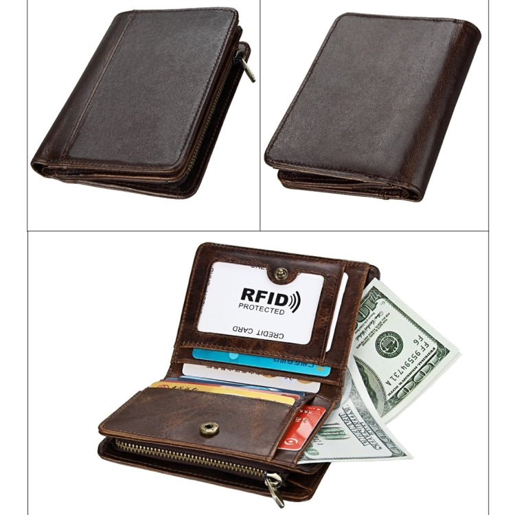 8231 Antimagnetic RFID Men Fashion Crazy Horse Textyure Genuine Leather Wallet Card Bag(Coffee) - Antimagnetic RFID Package by PMC TechLife | Online Shopping South Africa | PMC TechLife | Buy Now Pay Later Mobicred