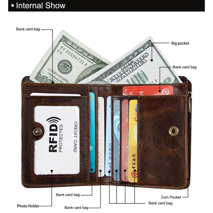 8231 Antimagnetic RFID Men Fashion Crazy Horse Textyure Genuine Leather Wallet Card Bag(Coffee) - Antimagnetic RFID Package by PMC TechLife | Online Shopping South Africa | PMC TechLife | Buy Now Pay Later Mobicred