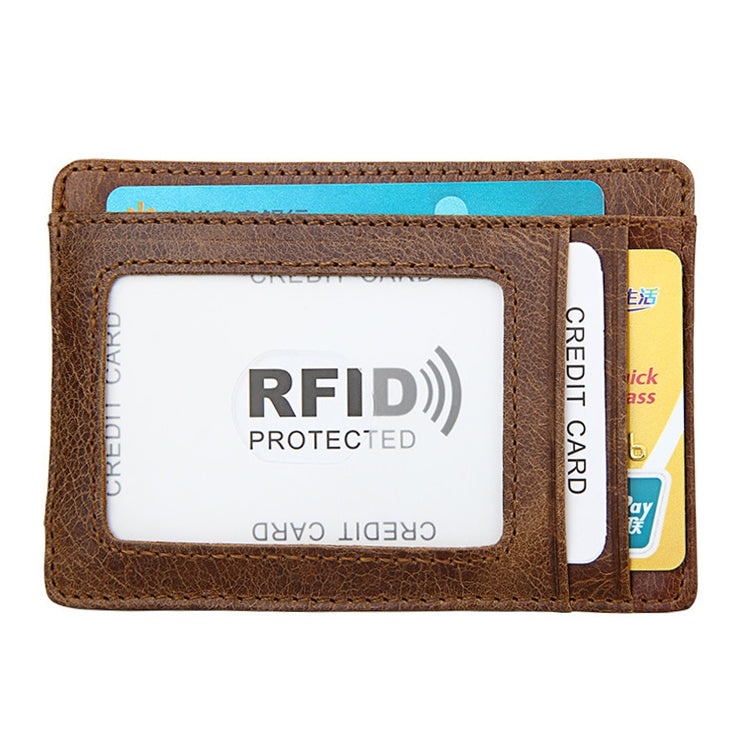 KB80 Antimagnetic RFID Crazy Horse Texture Oil Wax Leather Card Holder Wallet Billfold for Men and Women (Yellowish-brown) - Antimagnetic RFID Package by PMC TechLife | Online Shopping South Africa | PMC TechLife | Buy Now Pay Later Mobicred