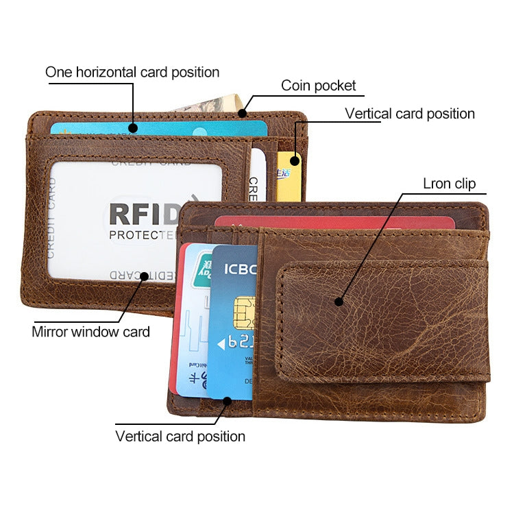 KB80 Antimagnetic RFID Crazy Horse Texture Oil Wax Leather Card Holder Wallet Billfold for Men and Women (Yellowish-brown) - Antimagnetic RFID Package by PMC TechLife | Online Shopping South Africa | PMC TechLife | Buy Now Pay Later Mobicred
