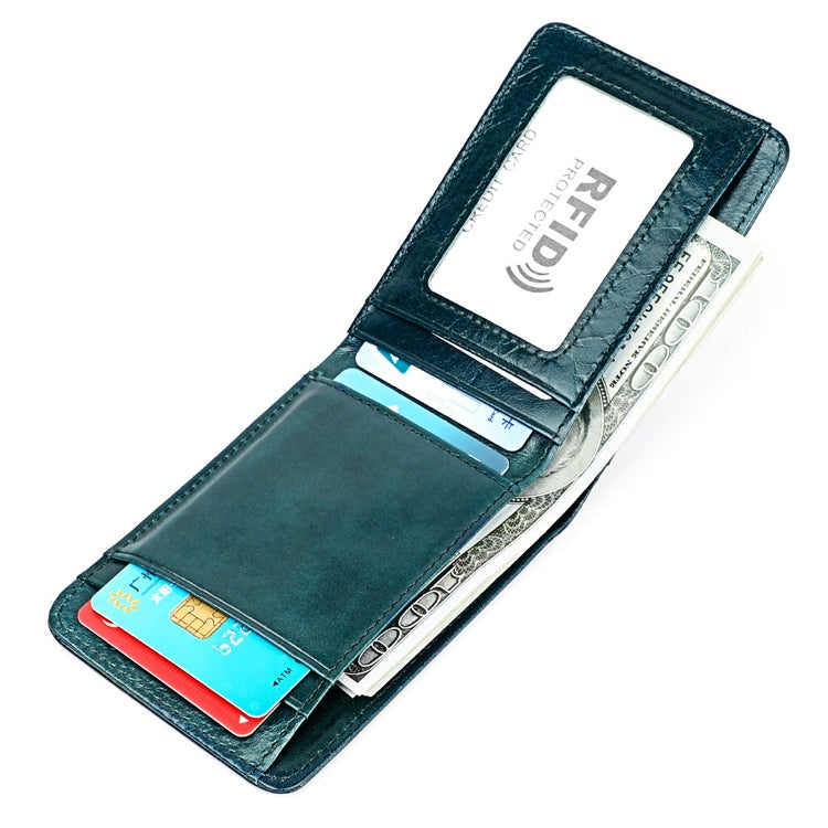 KB186 Antimagnetic RFID Mini Crazy Horse Texture Leather Billfold Card Wallet for Men and Women(Blue) - free shipping - PMC TechLife - Order now!