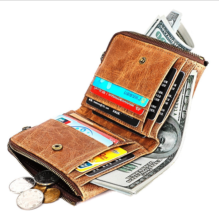 3533 Antimagnetic RFID Top-grain Leather Crazy Horse Texture Men Business Leisure Wallet (Coffee) - Antimagnetic RFID Package by PMC TechLife | Online Shopping South Africa | PMC TechLife | Buy Now Pay Later Mobicred