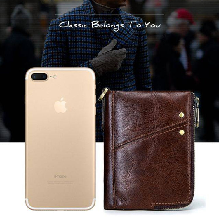 3533 Antimagnetic RFID Top-grain Leather Crazy Horse Texture Men Business Leisure Wallet (Yellowish-brown) - Antimagnetic RFID Package by PMC TechLife | Online Shopping South Africa | PMC TechLife | Buy Now Pay Later Mobicred