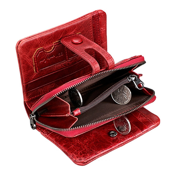 3577 Antimagnetic RFID Men and Women Crazy Horse Texture Leather Zipper Wallet (Red) - Antimagnetic RFID Package by PMC TechLife | Online Shopping South Africa | PMC TechLife | Buy Now Pay Later Mobicred