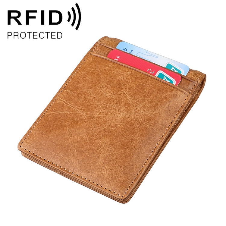 9037 Antimagnetic RFID Crazy Horse Texture Leather Wallet Billfold for Men and Women(Yellowish-brown) - free shipping - PMC TechLife - Order now!