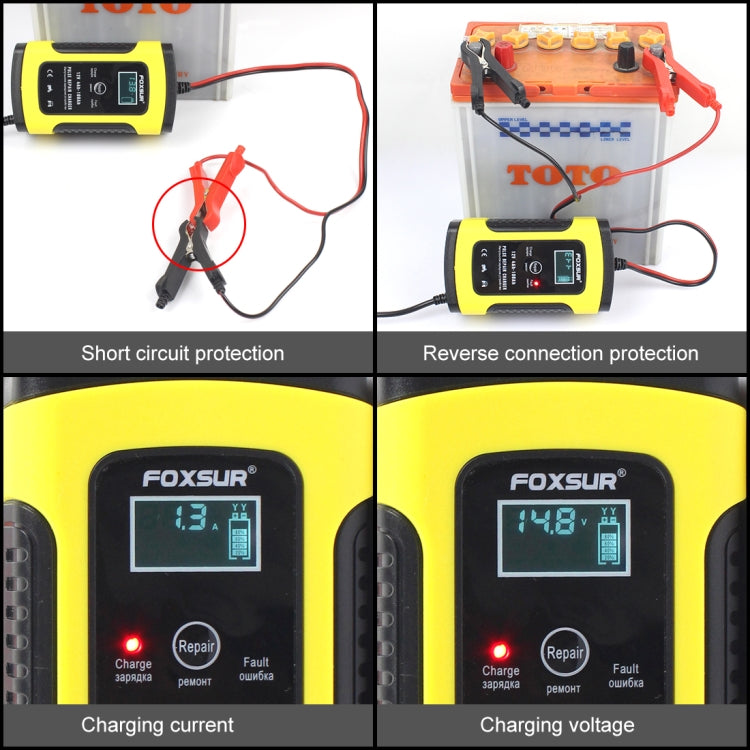 FOXSUR 12V 6A Intelligent Universal Battery Charger for Car Motorcycle, Length: 55cm, EU Plug(Yellow) - free shipping - PMC TechLife - Order now!