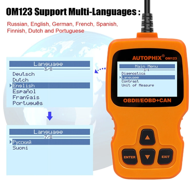 AUTOPHIX OM123 Car Portable OBD2 Scanner Car Diagnostic Tool OBD 2 Automotive Scanner EOBD Code Reader (Orange) - Code Readers & Scan Tools by PMC TechLife | Online Shopping South Africa | PMC TechLife