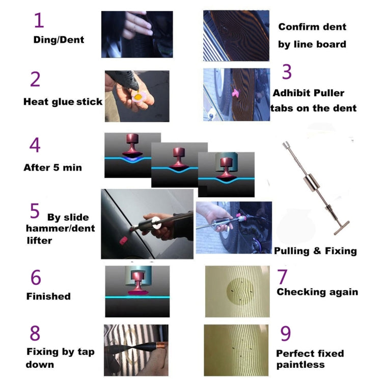 Auto Repair Body Tool Kit PDR Dent Paintless Repair Tools Dent Puller Slide Hammer Reverse Hammer Aluminum Suction Cups for Dent - Sheet Metal Tools by PMC TechLife | Online Shopping South Africa | PMC TechLife