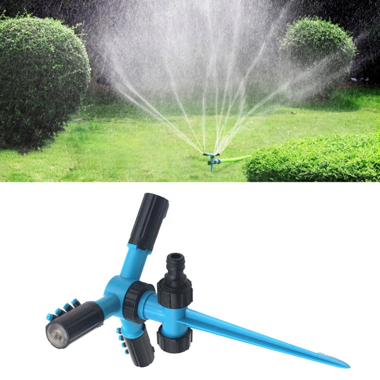 Automatic 360 Rotating Adjustable Garden Water Sprinklers Lawn Irrigation System with 3 Arm Sprayers and Spike Base(Blue) - free shipping - PMC TechLife - Order now!