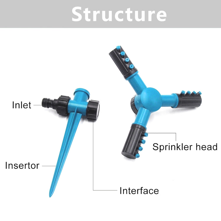 Automatic 360 Rotating Adjustable Garden Water Sprinklers Lawn Irrigation System with 3 Arm Sprayers and Spike Base(Blue) - free shipping - PMC TechLife - Order now!
