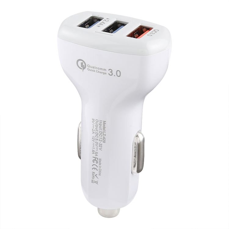 LZ-429 QC3.0 2.4A Three USB Ports Smart Quick Car Charger(White) - Car Charger by PMC TechLife | Online Shopping South Africa | PMC TechLife