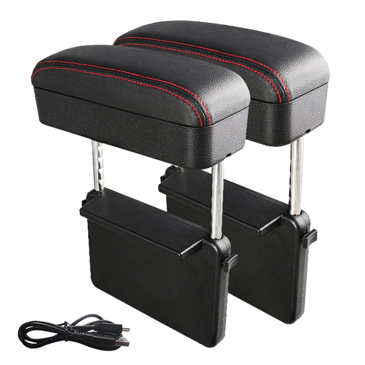 2 PCS Universal Car Wireless Qi Standard Charger PU Leather Wrapped Armrest Box Cushion Car Armrest Box Mat with Storage Box (Black Red) - free shipping - PMC TechLife - Order now!